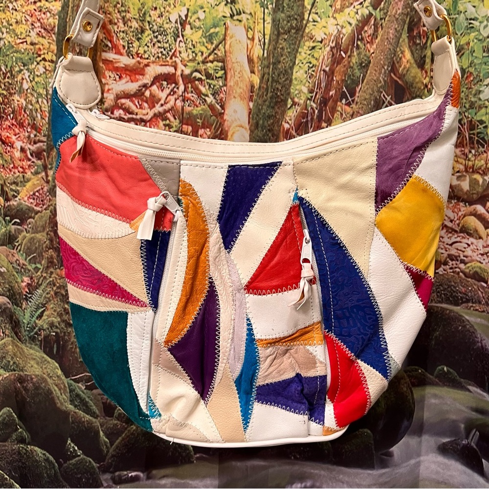 Vintage Leather Patchwork Crossbody Bag rare purse 80s quilt quilted - Picture 4 of 15
